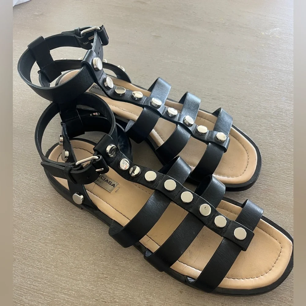 Balenciaga Black Studded Gladiator Sandals - Picture 3 of 7